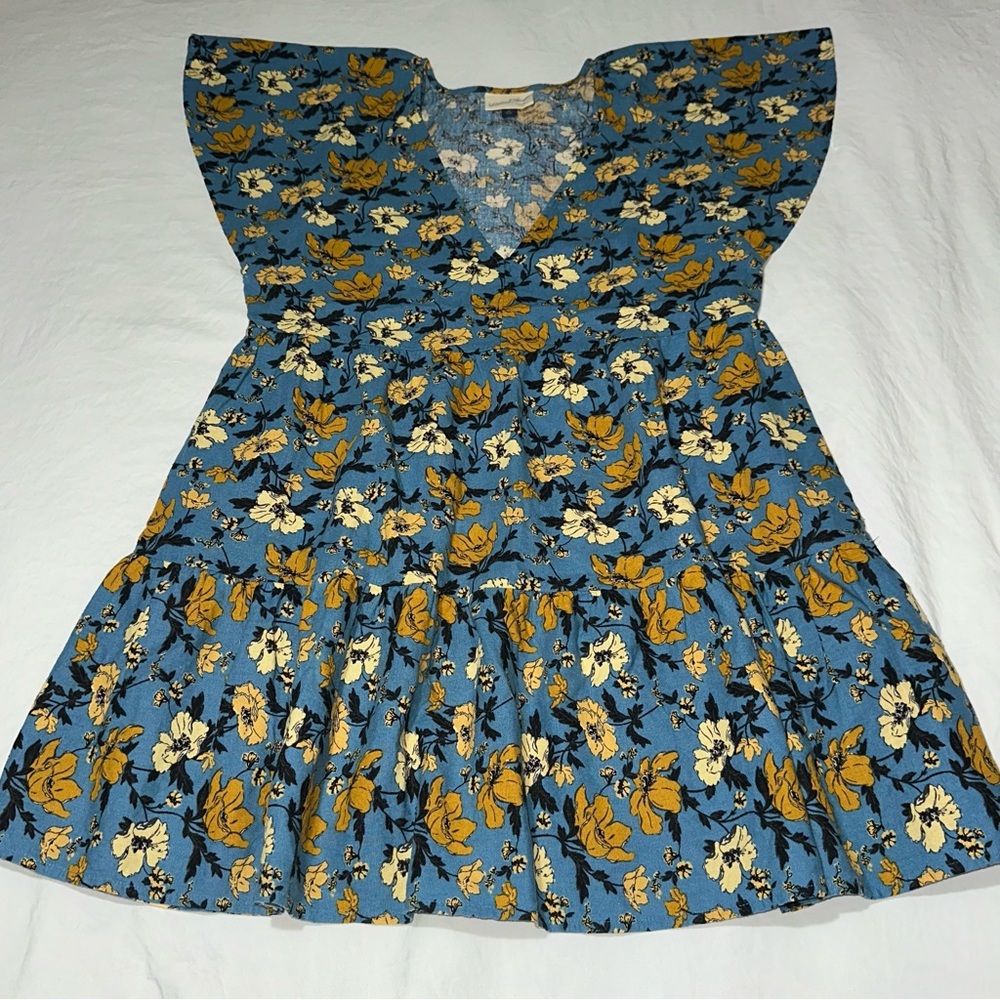 Universal Thread Blue and Yellow Floral Mini Skater Dress